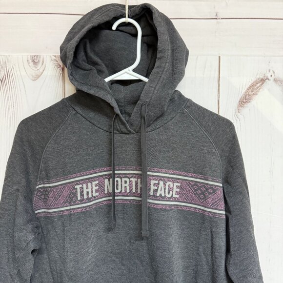 The North Face Logo Stripe Hoodie Women’s Large Charcoal Gray GUC - Picture 2 of 10